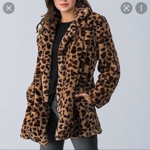 Leopard Print Faux Fur Coat Large